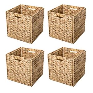 trademark innovations foldable hyacinth storage baskets with iron wire frame (set of 4)