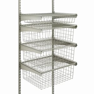 closetmaid shelftrack nickel 4-drawer kit, add on accessory, with pull out mesh wire baskets, for clothes, socks, accessories