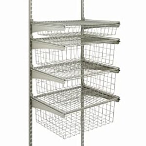 ClosetMaid ShelfTrack Nickel 4-Drawer Kit, Add On Accessory, with Pull Out Mesh Wire Baskets, for Clothes, Socks, Accessories