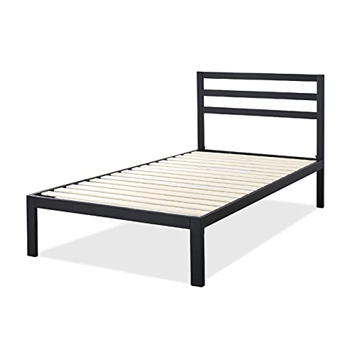 ZINUS Mia Metal Platform Bed Frame with Headboard / Wood Slat Support / No Box Spring Needed / Easy Assembly, Twin ,Black