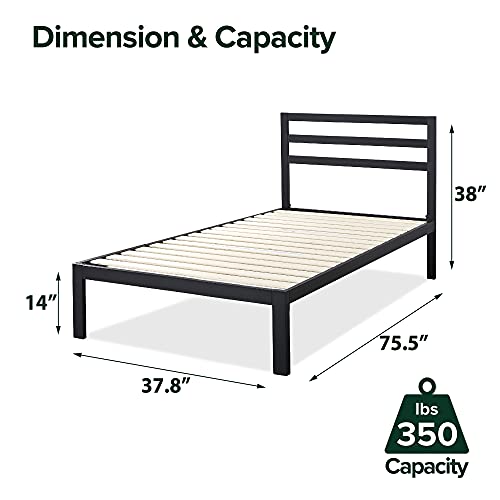 ZINUS Mia Metal Platform Bed Frame with Headboard / Wood Slat Support / No Box Spring Needed / Easy Assembly, Twin ,Black
