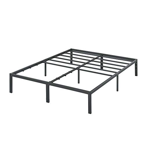 Olee Sleep 14 Inch Heavy Duty Steel Slat Anti-slip Support Easy Assembly Mattress Foundation Bed Frame Maximum Storage Noise Free No Box Spring Needed, Metal, Black