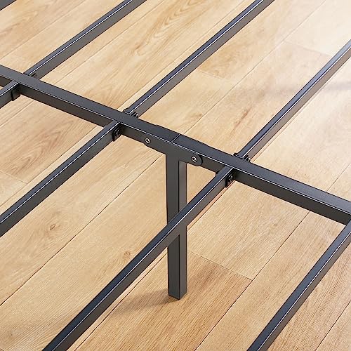 Olee Sleep 14 Inch Heavy Duty Steel Slat Anti-slip Support Easy Assembly Mattress Foundation Bed Frame Maximum Storage Noise Free No Box Spring Needed, Metal, Black