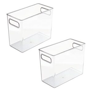 mdesign plastic tall food storage organization container bin with handles for kitchen, pantry, cabinet, fridge/freezer, countertop - organizer for snacks/appliances, ligne collection, 2 pack, clear