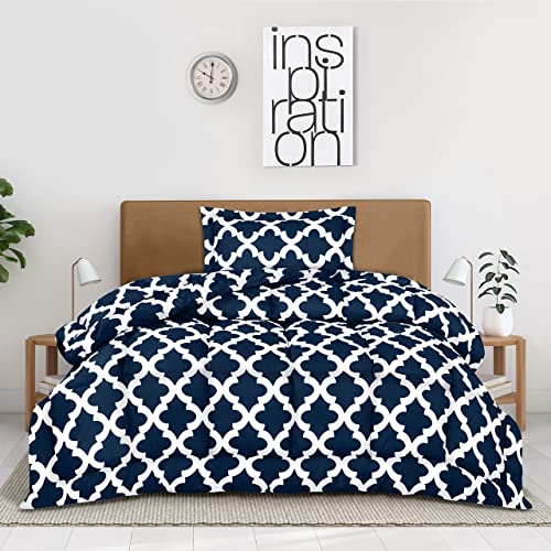 Utopia Bedding - Comforter Bedding Set with 1 Pillow Sham - 2 Pieces Bedding Comforter Sets - Down Alternative Comforter - Soft and Comfortable - Machine Washable, Quatrefoil Navy, Twin