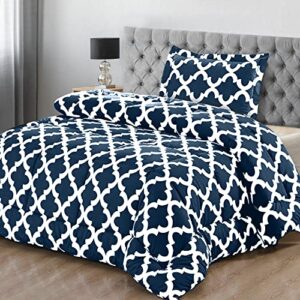 Utopia Bedding - Comforter Bedding Set with 1 Pillow Sham - 2 Pieces Bedding Comforter Sets - Down Alternative Comforter - Soft and Comfortable - Machine Washable, Quatrefoil Navy, Twin