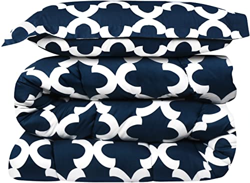 Utopia Bedding - Comforter Bedding Set with 1 Pillow Sham - 2 Pieces Bedding Comforter Sets - Down Alternative Comforter - Soft and Comfortable - Machine Washable, Quatrefoil Navy, Twin