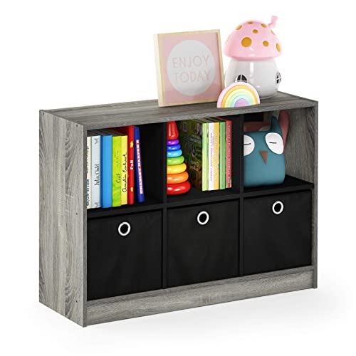 Furinno Basic 3x2 Bookcase Storage, 3" X 2", French Oak Grey/Black,99940GYW/BK