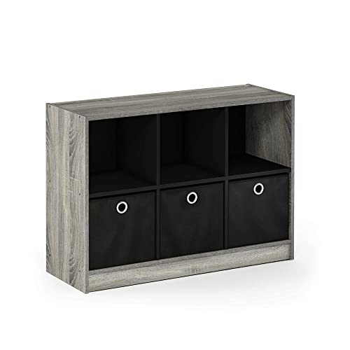 Furinno Basic 3x2 Bookcase Storage, 3" X 2", French Oak Grey/Black,99940GYW/BK