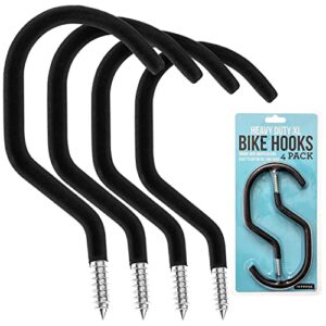 impresa [4 pack] heavy duty bike hook/hanger - wide opening for all bike types - easy on/off - hooks/hangers for garage ceiling and wall bicycle storage and hanging