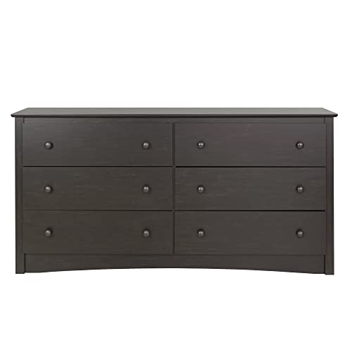 Prepac Sonoma 6-Drawer Double Dresser for Bedroom, 16" D x 59" W x 29" H, Washed Black