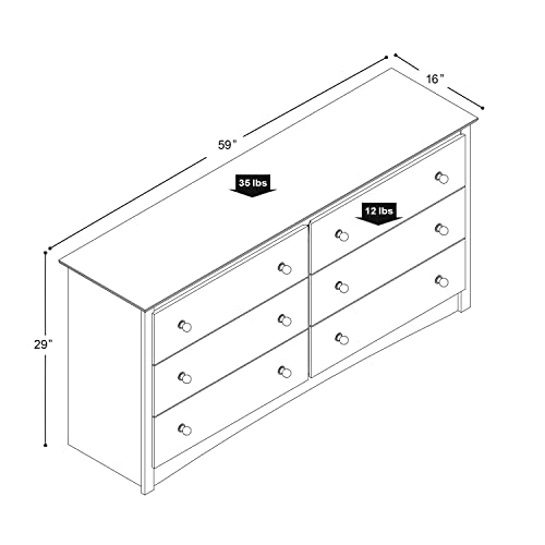 Prepac Sonoma 6-Drawer Double Dresser for Bedroom, 16" D x 59" W x 29" H, Washed Black