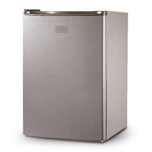 black+decker bcrk25v compact refrigerator energy star single door mini fridge with freezer, cubic feet, vcm, 2.5 cu.ft, brushed metal finish