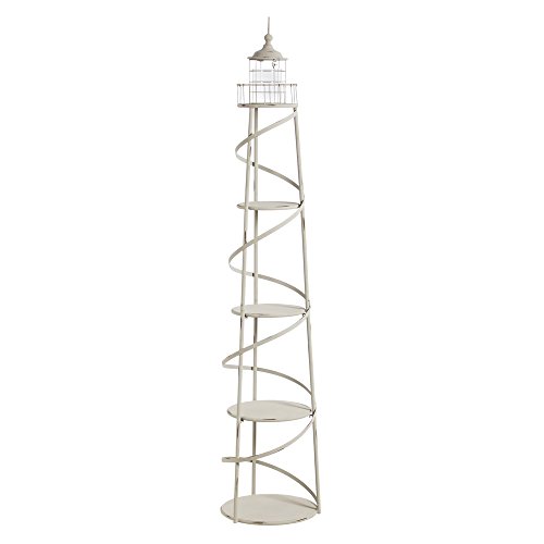 Cape Craftsmen 5 Tier Metal White Distressed Lighthouse Metal Display Unit with Glass Cylinder for Candle