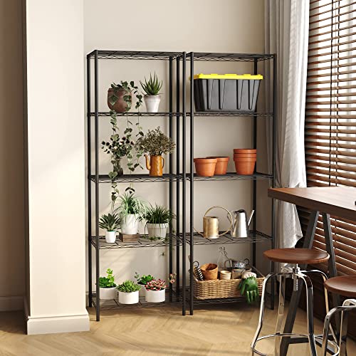 HOMEFORT 5-Tier Wire Shelving 5 Shelves Unit Metal Storage Rack Durable Organizer Perfect for Pantry Closet Kitchen Laundry Organization in Black,21”Wx14”Dx61”H