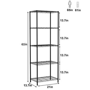 HOMEFORT 5-Tier Wire Shelving 5 Shelves Unit Metal Storage Rack Durable Organizer Perfect for Pantry Closet Kitchen Laundry Organization in Black,21”Wx14”Dx61”H