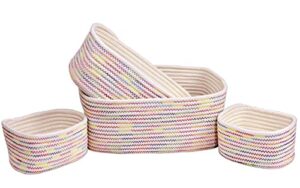 orino cotton rope small storage baskets soft durable laundry baskets nursery hamper organizer for kids' toys home decor blanket basket nursery bins, set of 4 (small, colorful)