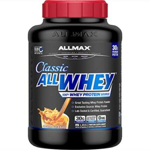 allmax nutrition - classic allwhey protein powder, 100% whey protein source, 30 grams of protein, gluten free, 0 grams of trans fat, chocolate peanut butter 5 pound