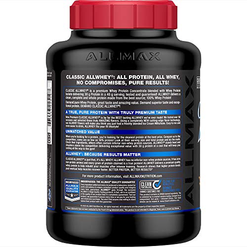 ALLMAX Nutrition - Classic Allwhey Protein Powder, 100% Whey Protein Source, 30 Grams of Protein, Gluten Free, 0 Grams of Trans Fat, Chocolate Peanut Butter 5 Pound