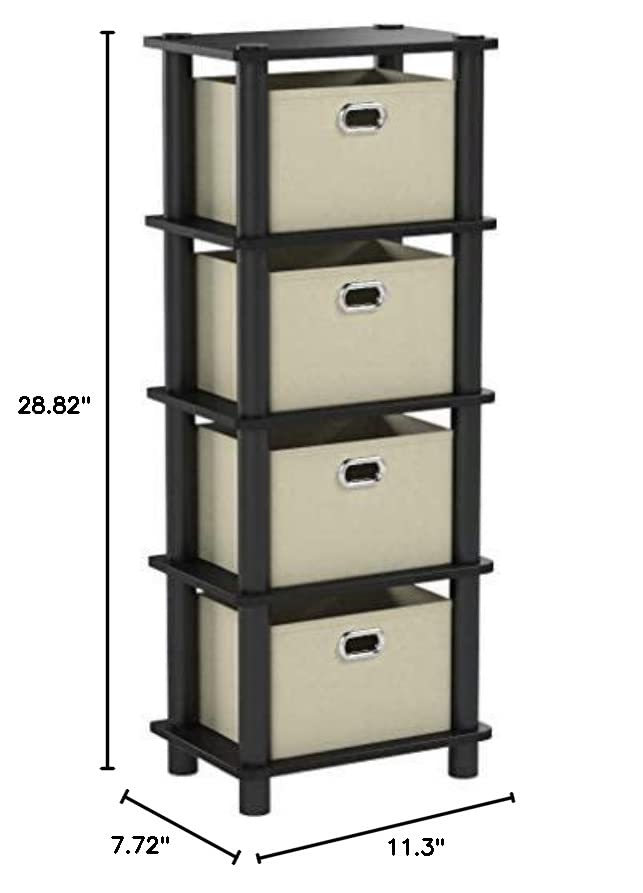 Furinno LACi 4-Bins System Rack, 11.3(W) x 28.8(H) Inch, Espresso/Black