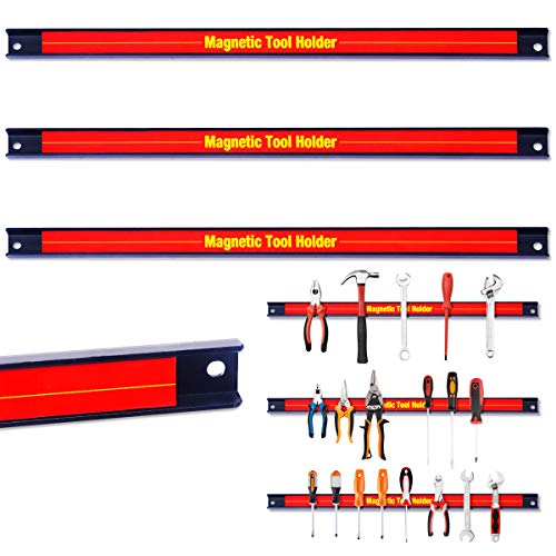 Goplus 3 PCS 18" Magnetic Tool Holder, Heavy-duty Magnet Tool Bar Strip Rack, Space-Saving & Strong Metal Organizer Storage Rack for Knife, Wrench, Utensils, Garage Workshop Home