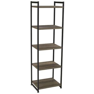 household essentials 5 tier storage tower metal, grey shelf – black frame, ashwood