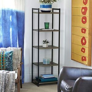 Household Essentials 5 Tier Storage Tower Metal, Grey Shelf – Black Frame, Ashwood