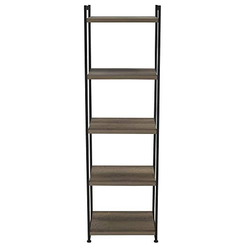 Household Essentials 5 Tier Storage Tower Metal, Grey Shelf – Black Frame, Ashwood