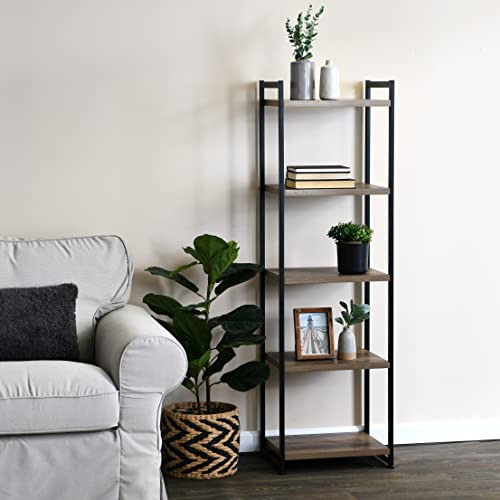 Household Essentials 5 Tier Storage Tower Metal, Grey Shelf – Black Frame, Ashwood