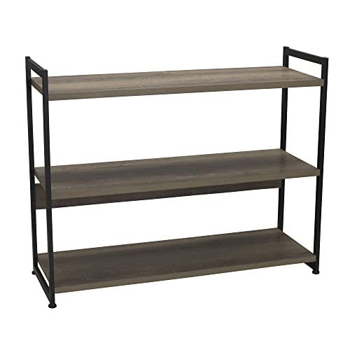 Household Essentials Ashwood 3 Tier Storage Shelf with Metal, Grey Shelves – Black Frame