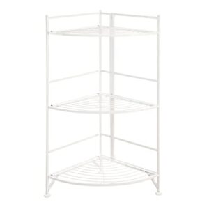 convenience concepts xtra storage 3 tier folding metal corner shelf, white