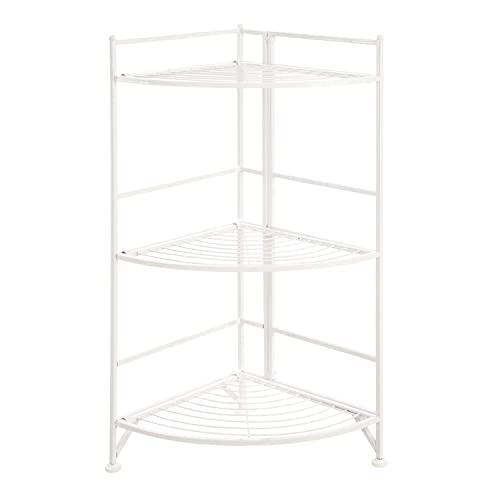 Convenience Concepts Xtra Storage 3 Tier Folding Metal Corner Shelf, White