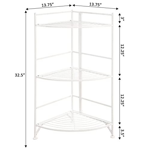 Convenience Concepts Xtra Storage 3 Tier Folding Metal Corner Shelf, White