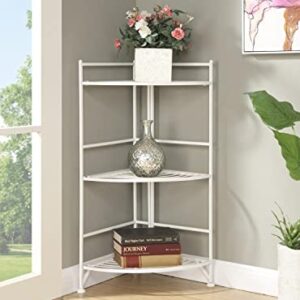 Convenience Concepts Xtra Storage 3 Tier Folding Metal Corner Shelf, White