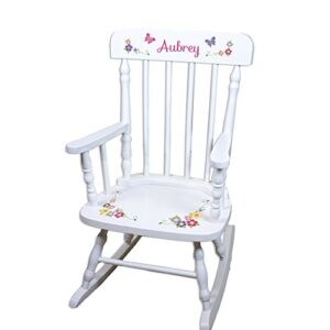 mybambino children's personalized white bright butterfly rocking chair pink purple flowers