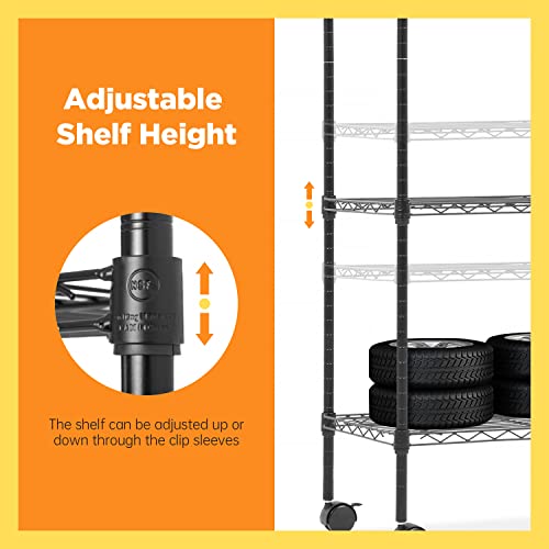BestOffice 14"x30"x60" Storage Shelves Heavy Duty Shelving 5 Tier Layer Wire Shelving Unit with Wheels Metal Wire Shelf Standing Garage Shelves Storage Rack,Adjustable NSF Certified(Black)