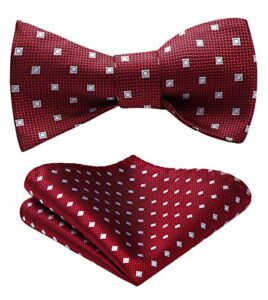 hisdern mens bow ties red polka dots self-tie bow tie and pocket square classic formal business bowtie tuxedo wedding bowties handkerchief set