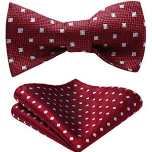 HISDERN Mens Bow Ties Red Polka Dots Self-Tie Bow Tie and Pocket Square Classic Formal Business Bowtie Tuxedo Wedding Bowties Handkerchief Set