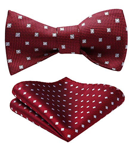 HISDERN Mens Bow Ties Red Polka Dots Self-Tie Bow Tie and Pocket Square Classic Formal Business Bowtie Tuxedo Wedding Bowties Handkerchief Set