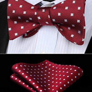 HISDERN Mens Bow Ties Red Polka Dots Self-Tie Bow Tie and Pocket Square Classic Formal Business Bowtie Tuxedo Wedding Bowties Handkerchief Set