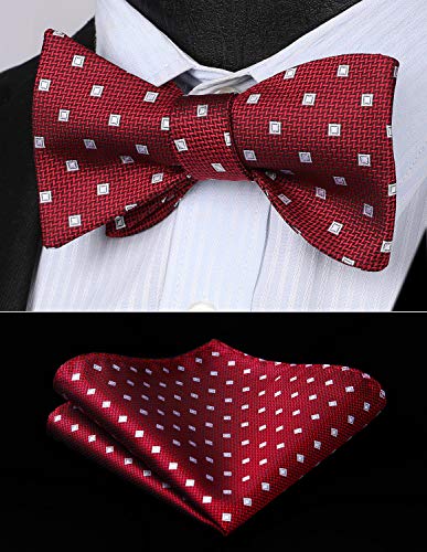 HISDERN Mens Bow Ties Red Polka Dots Self-Tie Bow Tie and Pocket Square Classic Formal Business Bowtie Tuxedo Wedding Bowties Handkerchief Set