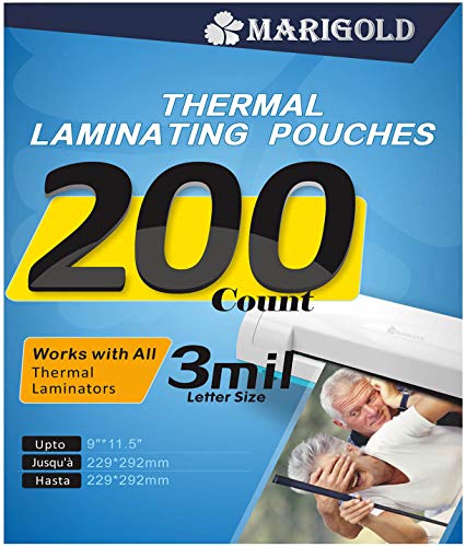 MARIGOLD 200-Pack Thermal Laminating Pouches - 3 mil Letter Size, 9"x11.5", Laminating Sheets Film for Laminator Machine (TLP3LTR)