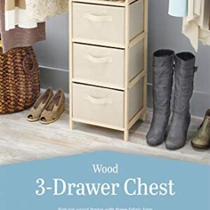 Whitmor 3 Drawer Wood Chest - Compact Design - Pull Out Fabric Bins - Natural Pine