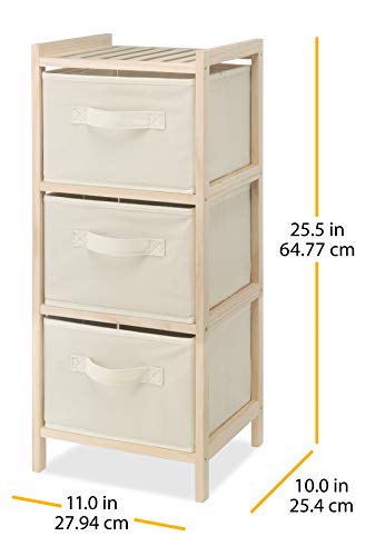 Whitmor 3 Drawer Wood Chest - Compact Design - Pull Out Fabric Bins - Natural Pine