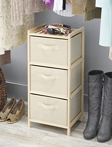 Whitmor 3 Drawer Wood Chest - Compact Design - Pull Out Fabric Bins - Natural Pine