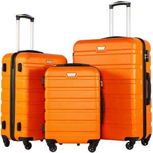 coolife luggage 3 piece set suitcase spinner hardshell lightweight tsa lock (orange)