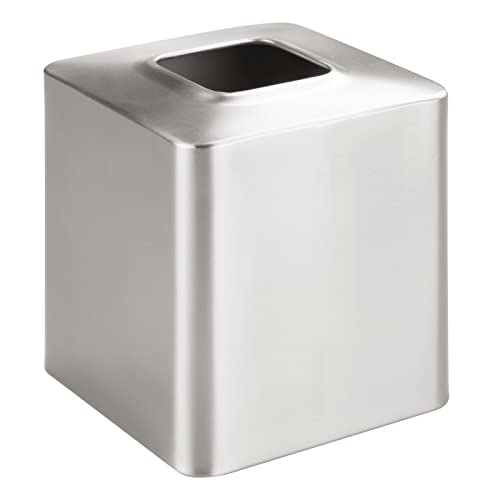 mDesign Metal Square Tissue Box Cover for Bathroom - Modern Steel Holder/Dispenser for Paper Facial Tissues - Bathroom Tissue Box Cube for Counter - Avia Collection - Brushed Stainless Steel