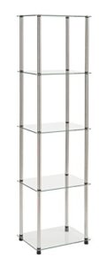 convenience concepts designs2go classic glass shelves 15.75" - 5-tier glass tower room décor, modern shelves for storage and display in living room, bathroom, bedroom, office, glass