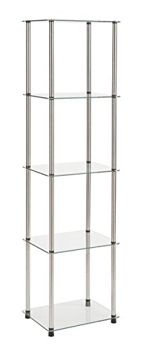 Convenience Concepts Designs2Go Classic Glass Shelves 15.75" - 5-Tier Glass Tower Room Décor, Modern Shelves for Storage and Display in Living Room, Bathroom, Bedroom, Office, Glass