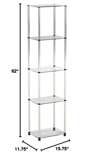 Convenience Concepts Designs2Go Classic Glass Shelves 15.75" - 5-Tier Glass Tower Room Décor, Modern Shelves for Storage and Display in Living Room, Bathroom, Bedroom, Office, Glass